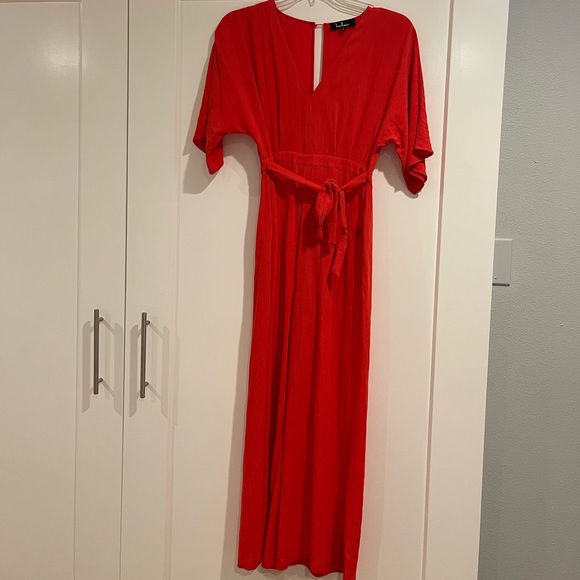 Lulu’s Red Coral Wide Leg Jumpsuit - Picture 2 of 6